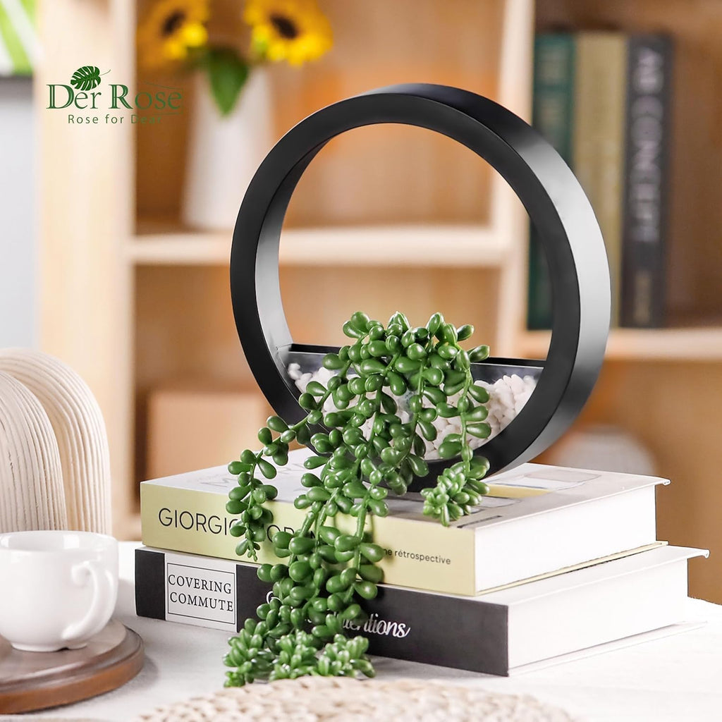 Der Rose 2 Pack Fake Plants Hanging Artificial Succulents Plants in Black Pots for Living Room Bathroom Accessories Boho Wall Decor