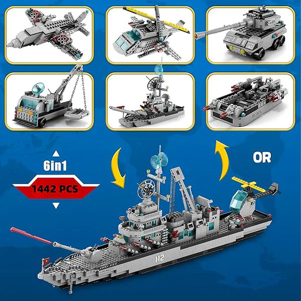 Warship Building Toy, 1412pcs Cruiser Ocean Boat Ship Building Set for 8+ Years Boys, Battleship Building Bricks Kit for Kids Ages 8 to 14 Years Old