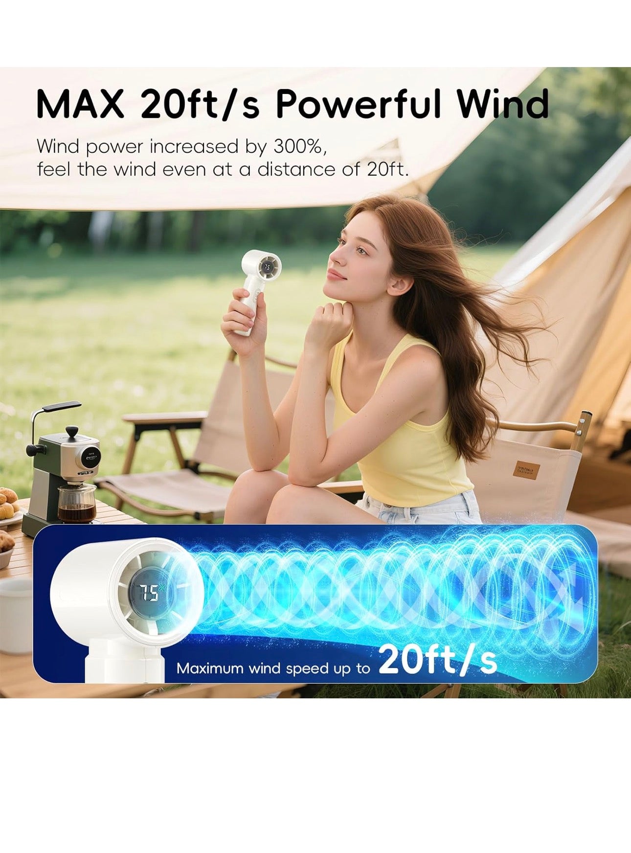 HandFan Powerful Handheld Fan, 20ft/s High Speed Mini Portable Fan, 100 Speeds Adjutstable Tiny Personal Fans, 4000mAh Small Turbo Fans Recharegable, for Travel Beach Makeup Gifts, Gloss White