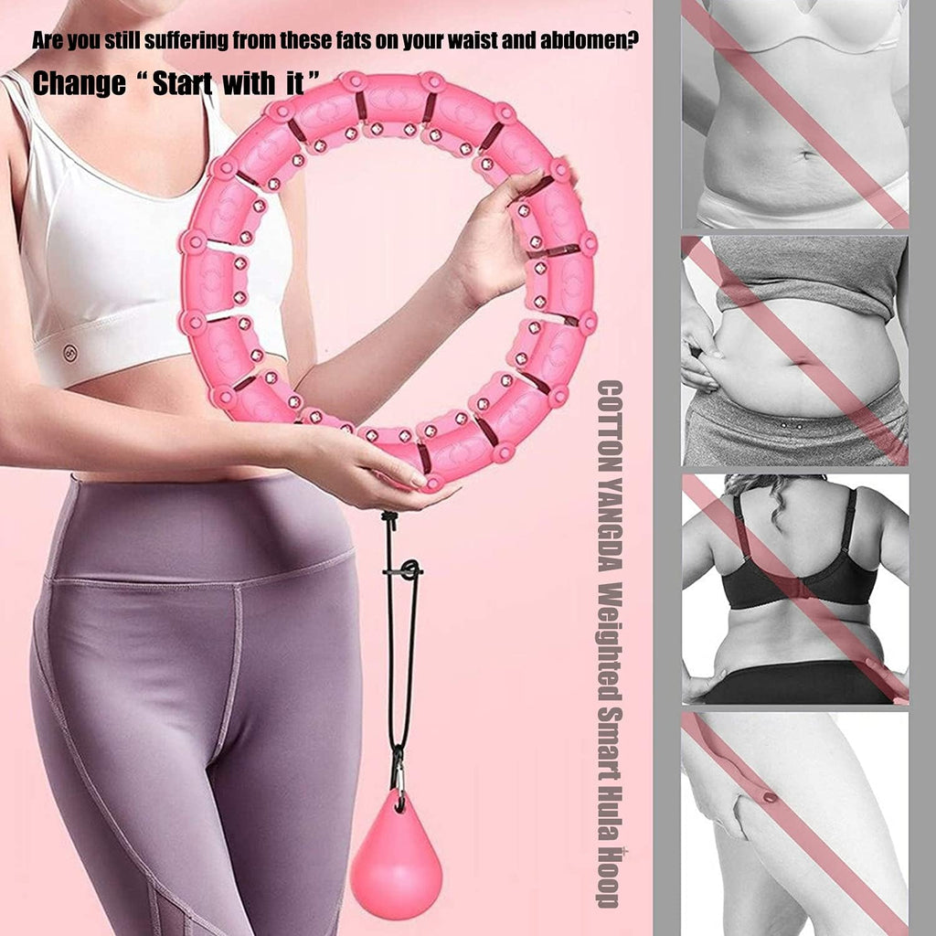 Weighted Smart Hula Ring Hoops, Weighted Hula Hoop With Auto-Spinning With slide switch, Detachable Knots Size Adjustable Smart Hoola Hoop with 360 Auto Rotation Massage