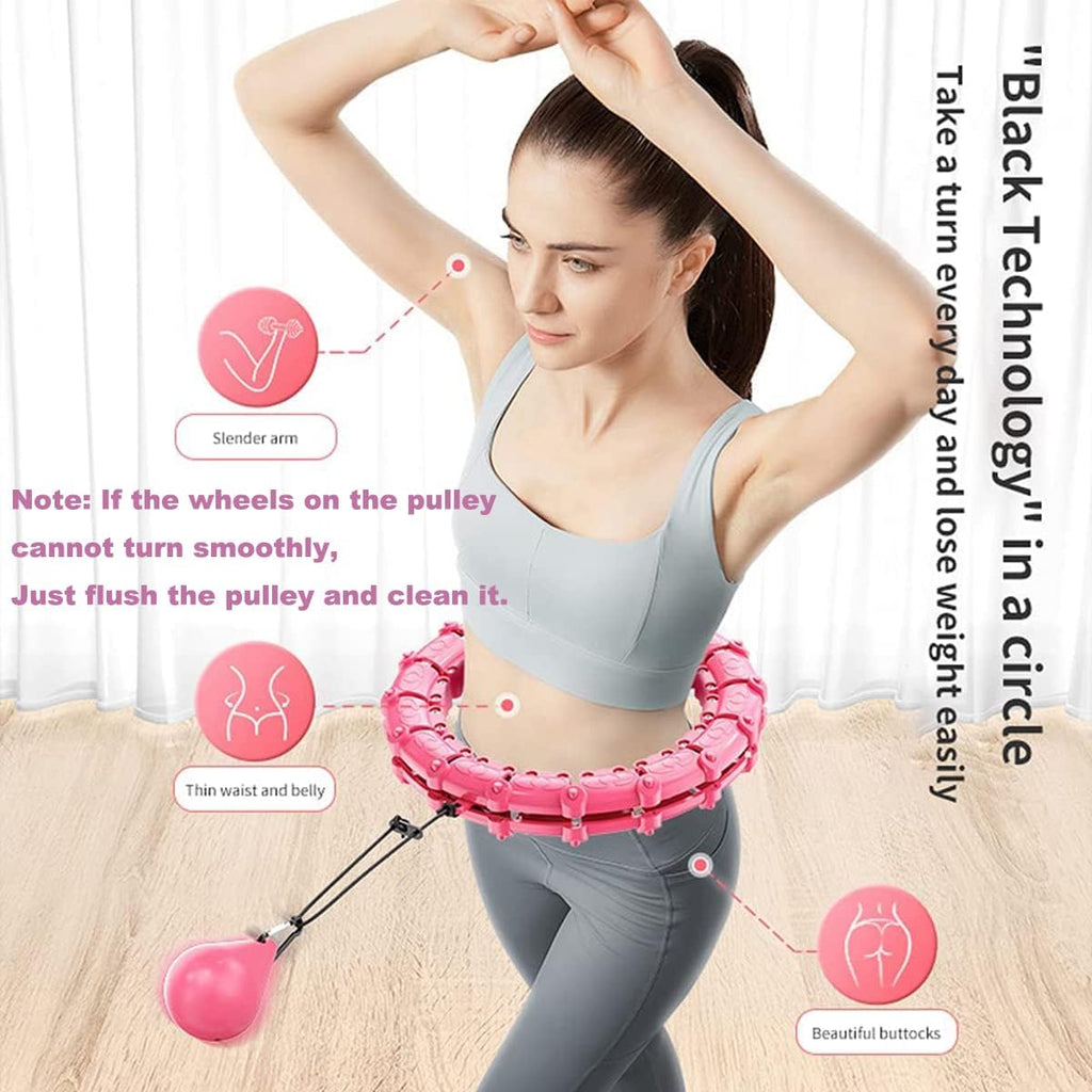 Weighted Smart Hula Ring Hoops, Weighted Hula Hoop With Auto-Spinning With slide switch, Detachable Knots Size Adjustable Smart Hoola Hoop with 360 Auto Rotation Massage