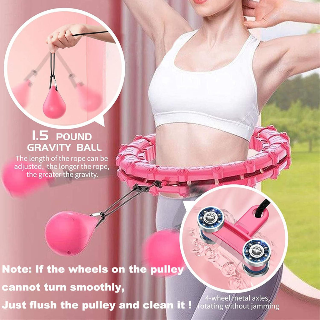 Weighted Smart Hula Ring Hoops, Weighted Hula Hoop With Auto-Spinning With slide switch, Detachable Knots Size Adjustable Smart Hoola Hoop with 360 Auto Rotation Massage