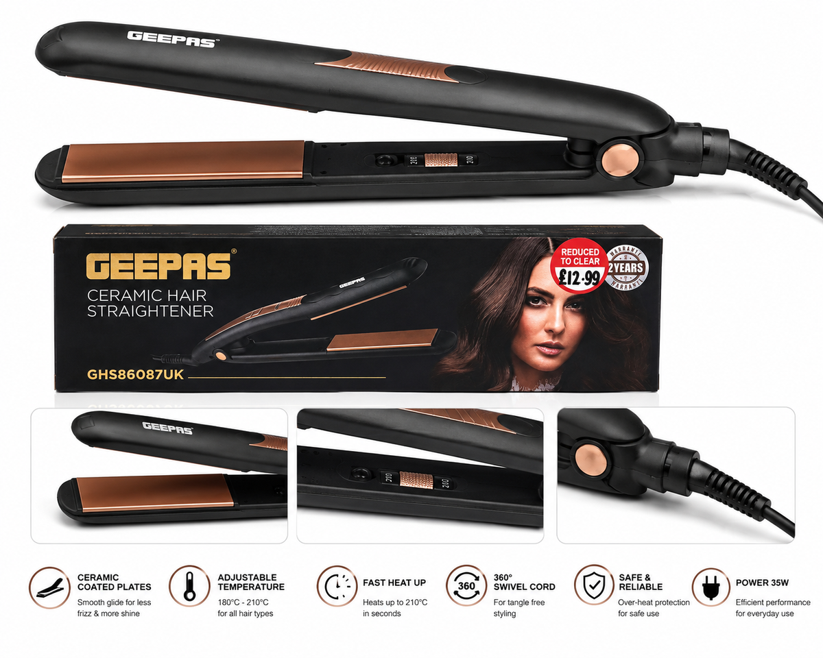 GEEPAS Ceramic Hair Straightener – GHS86087U