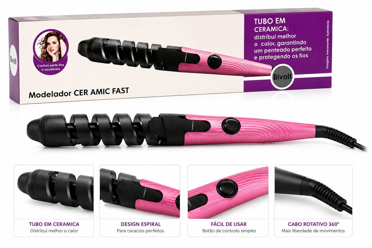 Ceramic Fast Spiral Hair Curler – Pink & Black
