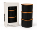 Set of 3 Black Stacking Storage Jars with Wooden Lids