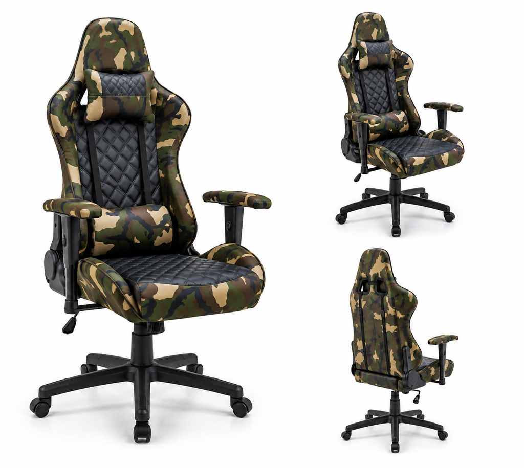 Camouflage Gaming Chair – High Back with Lumbar Support & Padded Armrests