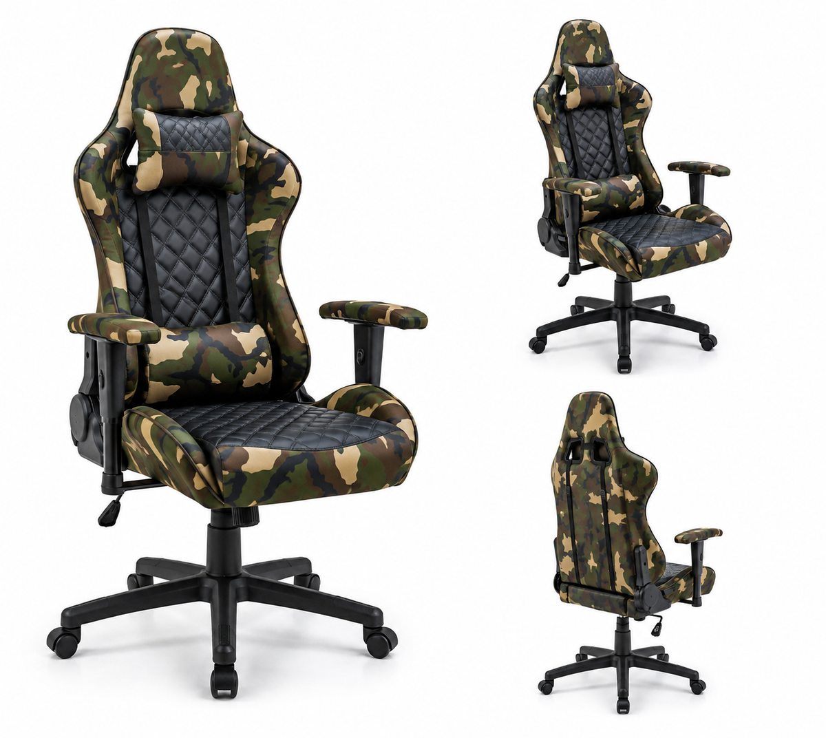 Camouflage Gaming Chair – High Back with Lumbar Support & Padded Armrests