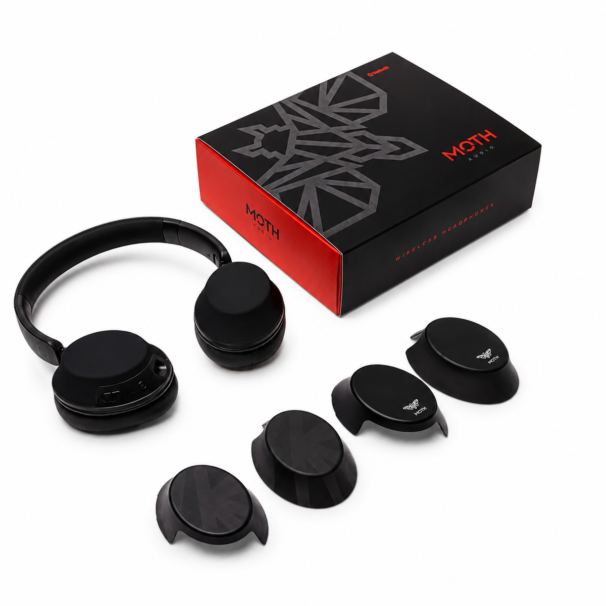 MOTH Audio Wireless Bluetooth Headphones with Interchangeable Covers – Black