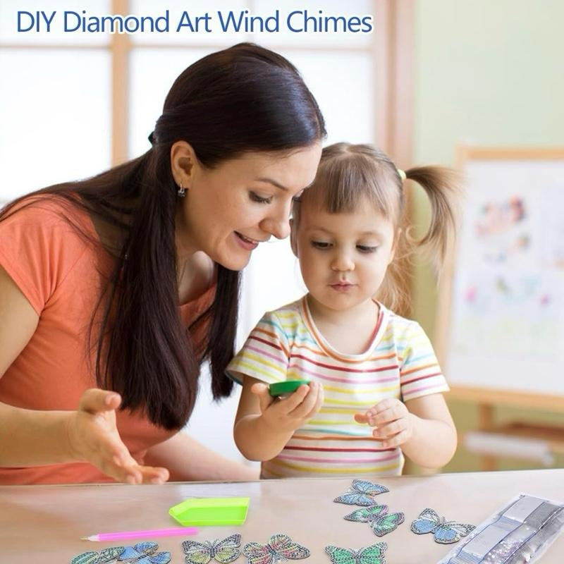 Butterfly Diamond Art Wind Chime Kit, DIY Diamond Painting Suncatcher Hanging Ornaments, 5D Double Sided Diamond Art Kits for Home Window Garden Yard Decor