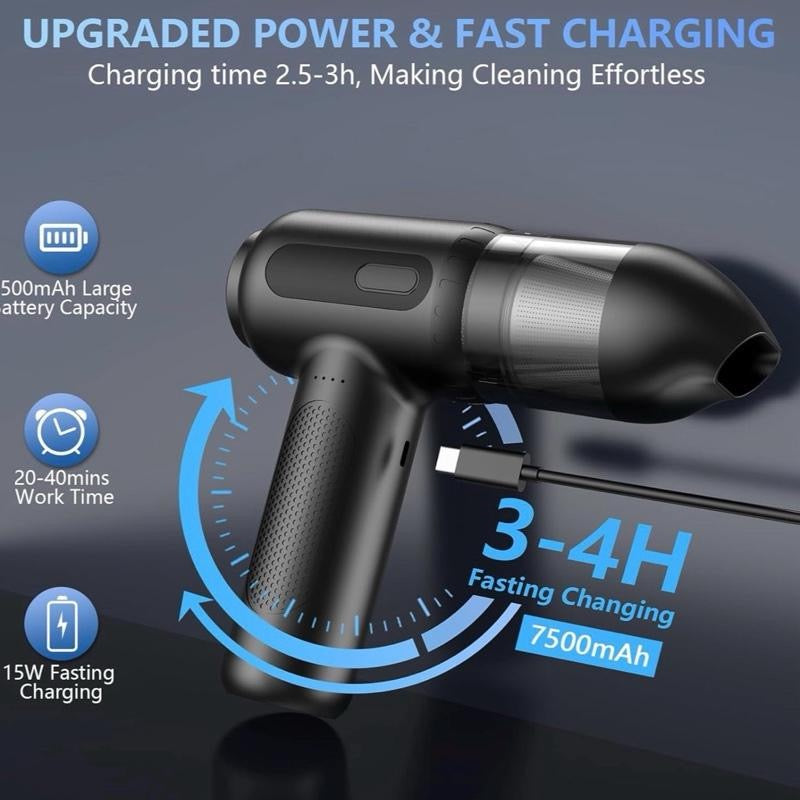 Compressed Air Duster, 9000Pa Powerful Hand Held Vacuum Cordless, 4-in-1 Portable Car Vacuum Cleaner, 7500mAh Rechargeable Mini Hoover for Home, Pet Hair, Office, Kitchen