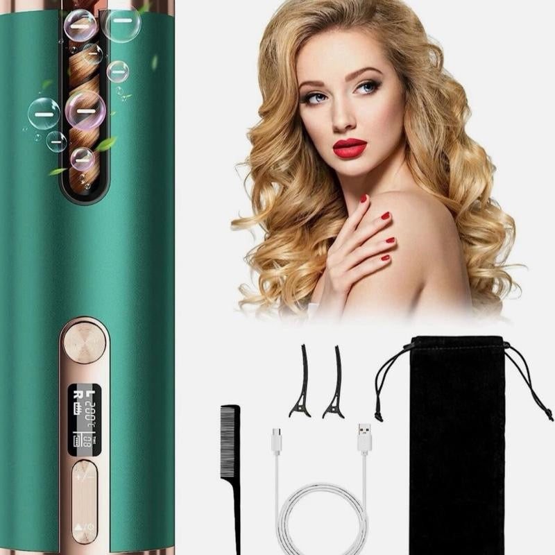 Automatic Hair Iron, Cordless Hair Curler PTC Ceramic Hair Curling - Green