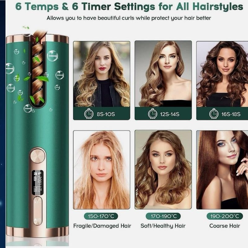 Automatic Hair Iron, Cordless Hair Curler PTC Ceramic Hair Curling - Green