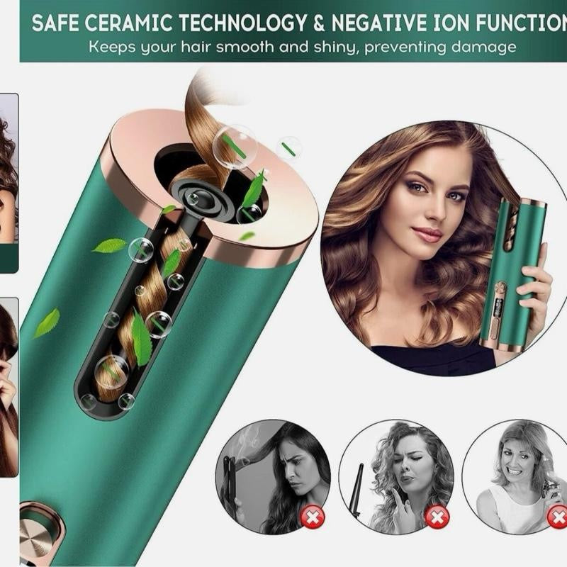 Automatic Hair Iron, Cordless Hair Curler PTC Ceramic Hair Curling - Green