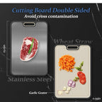 Chopping Board Double Sided, Food-Grade Stainless Steel Chopping Board with Handle, Wheat Straw Cutting Boards for Kitchen Meat Fruit Vegetable, Non Slip Easy to Clean, 15 * 11 inch, 1 Piece