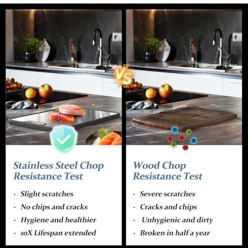 Chopping Board Double Sided, Food-Grade Stainless Steel Chopping Board with Handle, Wheat Straw Cutting Boards for Kitchen Meat Fruit Vegetable, Non Slip Easy to Clean, 15 * 11 inch, 1 Piece