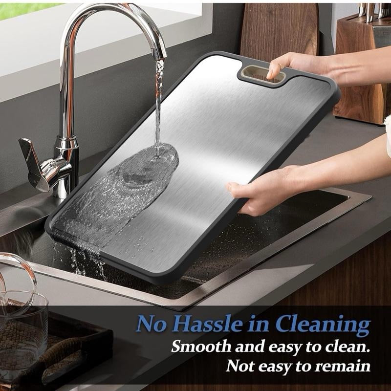 Chopping Board Double Sided, Food-Grade Stainless Steel Chopping Board with Handle, Wheat Straw Cutting Boards for Kitchen Meat Fruit Vegetable, Non Slip Easy to Clean, 15 * 11 inch, 1 Piece