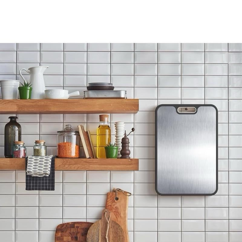 Chopping Board Double Sided, Food-Grade Stainless Steel Chopping Board with Handle, Wheat Straw Cutting Boards for Kitchen Meat Fruit Vegetable, Non Slip Easy to Clean, 15 * 11 inch, 1 Piece