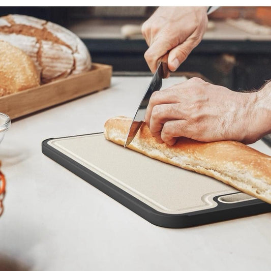 Chopping Board Double Sided, Food-Grade Stainless Steel Chopping Board with Handle, Wheat Straw Cutting Boards for Kitchen Meat Fruit Vegetable, Non Slip Easy to Clean, 15 * 11 inch, 1 Piece
