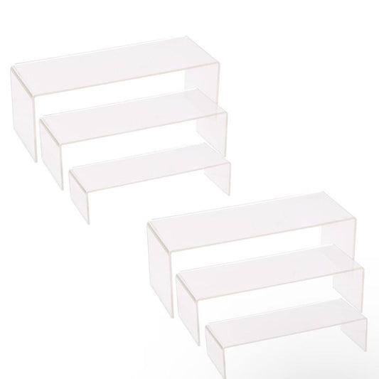 6 Pcs Acrylic Display Risers, 3 Sizes Clear Display Stands, Transparent Showcase Stands Acrylic Shelves, Product Display Shelf for Collections Pops Figures Jewelry Dessert Candy Cosmetics Perfume