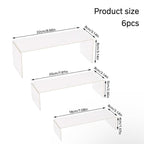 6 Pcs Acrylic Display Risers, 3 Sizes Clear Display Stands, Transparent Showcase Stands Acrylic Shelves, Product Display Shelf for Collections Pops Figures Jewelry Dessert Candy Cosmetics Perfume