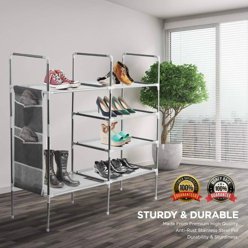 Shoe Rack Storage Organizer Entryway Wardrobe Stackable Shoe Storage Stainless Steel Frame, Holds up to 15 Pairs of Shoes AVAILABLE IN BLACK NOT GREY