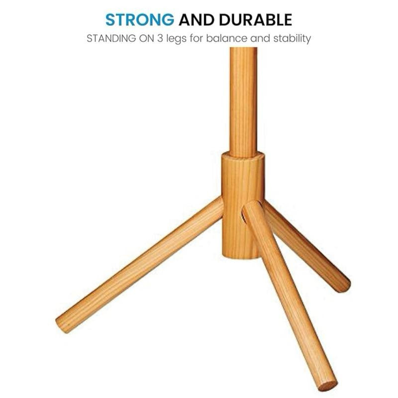 Wooden Tree Coat Rack Stand, 6 Hooks, Super Easy Assembly NO Tools Required, 3 Adjustable Sizes Free Standing Hallway Coat Hanger Hat Stand, for Handbag Clothes & Accessories - Natural Wood
