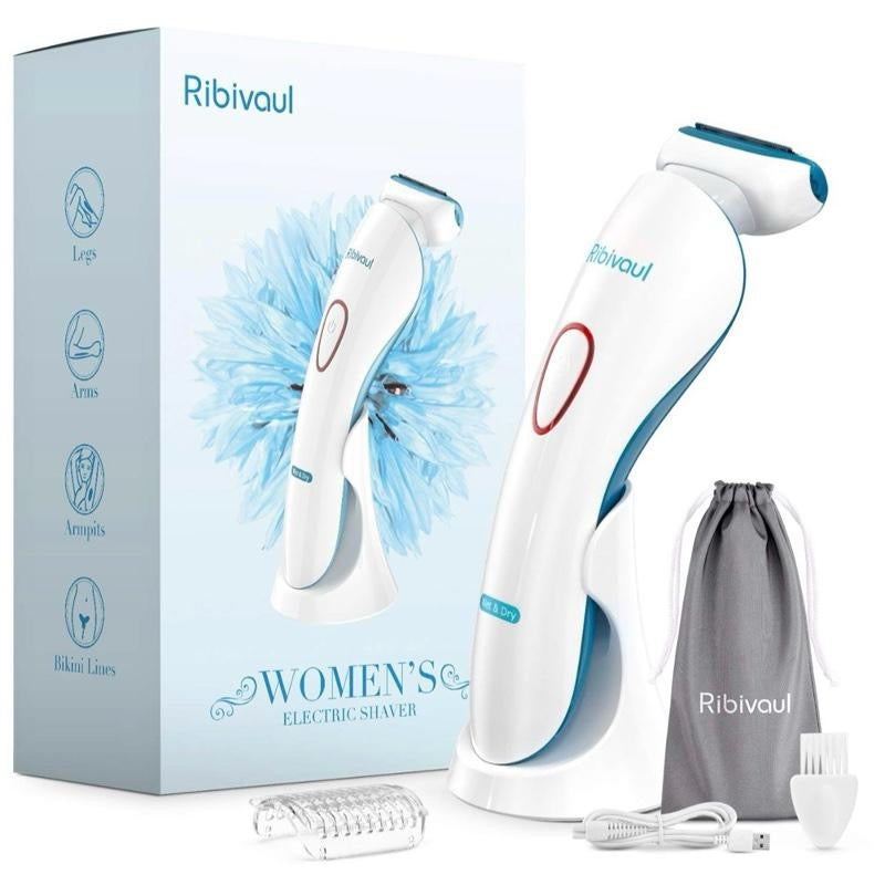 Electric Lady Shaver, Ribivaul Electric Women Razor Bikini Trimmer with 3-in-1 Shaving Blade and 3D Floating Foil, Rechargeable Women Razor for Arm Leg Underarm, Painless Shaver for Wet & Dry Use