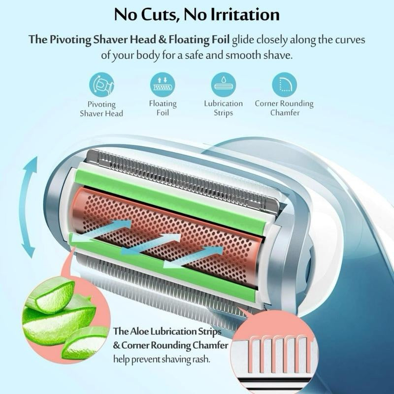 Electric Lady Shaver, Ribivaul Electric Women Razor Bikini Trimmer with 3-in-1 Shaving Blade and 3D Floating Foil, Rechargeable Women Razor for Arm Leg Underarm, Painless Shaver for Wet & Dry Use