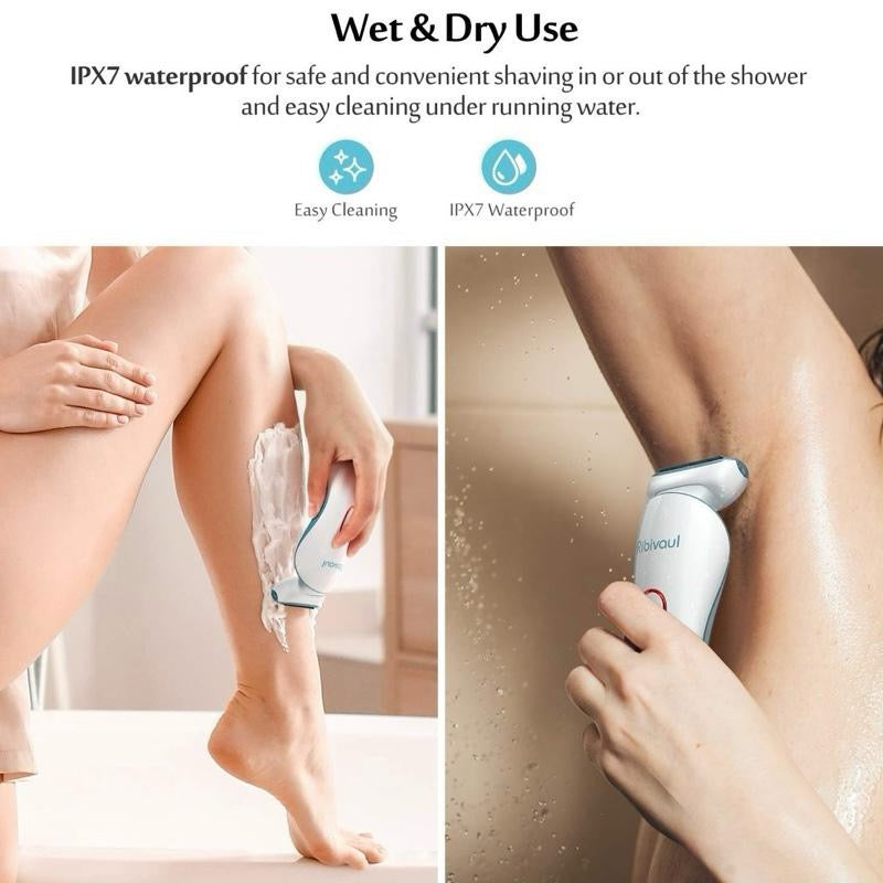 Electric Lady Shaver, Ribivaul Electric Women Razor Bikini Trimmer with 3-in-1 Shaving Blade and 3D Floating Foil, Rechargeable Women Razor for Arm Leg Underarm, Painless Shaver for Wet & Dry Use