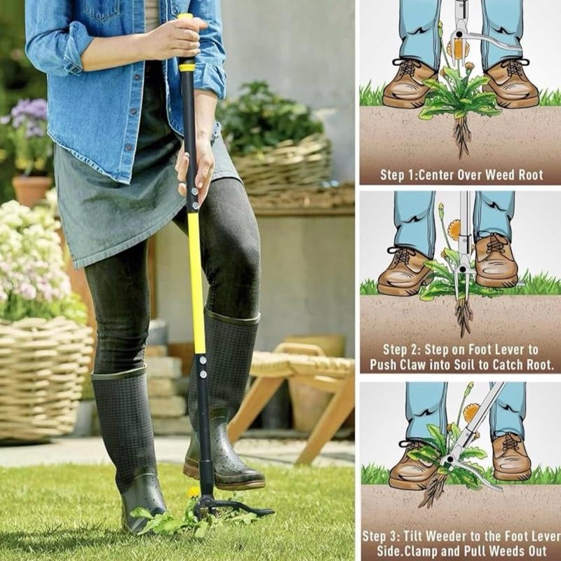 Weed Remover Tool Stand Up, Weed Puller Root Remover with 4 Claws, 45" Long Handled Dandelion Weeder Tool for Patio, Lawn, Garden, Path, Driveway and Block Paving