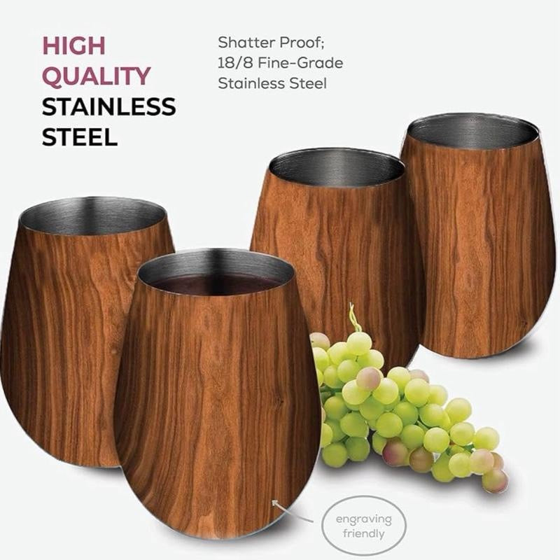 Premium Stainless Steel Wine Glasses Set of 4-532 ml. Exquisite Large Red Wine Tumblers - Shatterproof and Unbreakable Wine Glasses, Perfect Wine Cups for Home, Outdoors, Picnic & Christmas Gifting