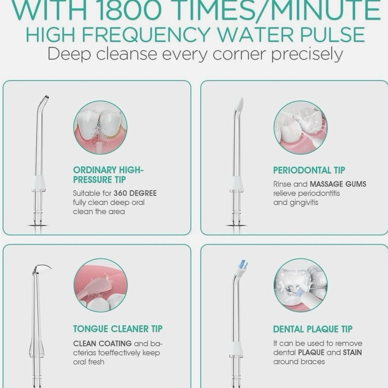 Water Flosser for Teeth Cordless Dental Oral Irrigator 3 Modes WF300