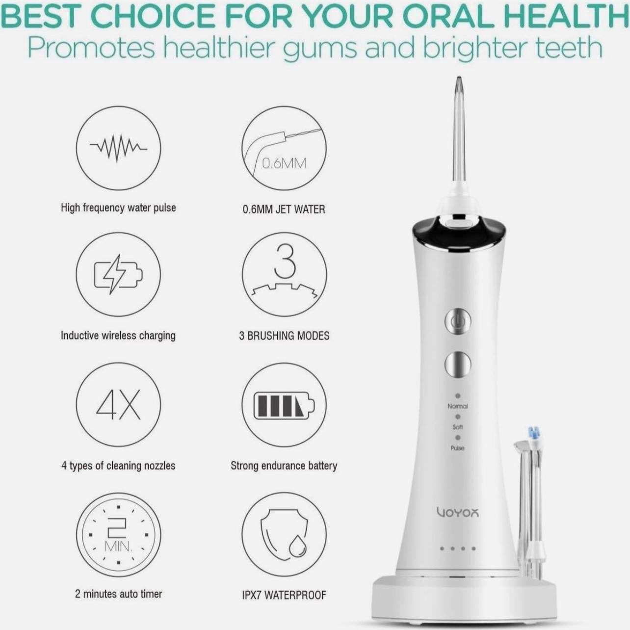 Water Flosser for Teeth Cordless Dental Oral Irrigator 3 Modes WF300
