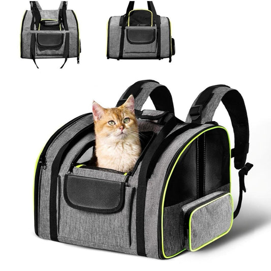 Pawtasy Cat & Dog Carrier Backpack 2-in-1 Pet Carrier for Cats/Small Dogs, Soft-Sided Cat Bag With Multi-entrance Foldable Puppy Dog Backpack for Cars, Hiking & Travel and Outdoor Use (Up to 8kg)