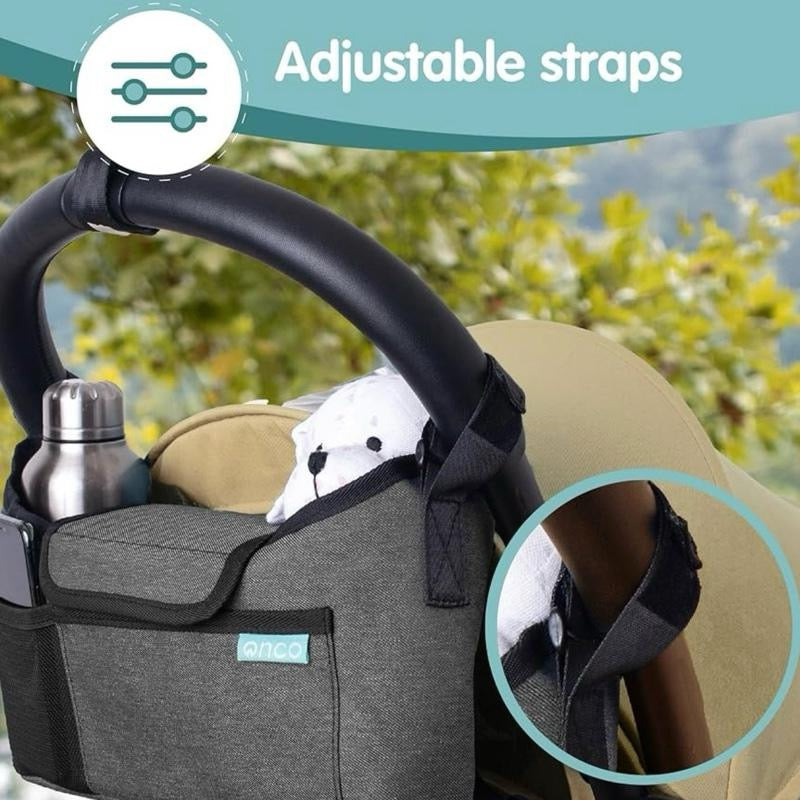 Universal Pram Organiser Bag With Cup Holder & Phone Pocket - Multifunctional Buggy Organiser