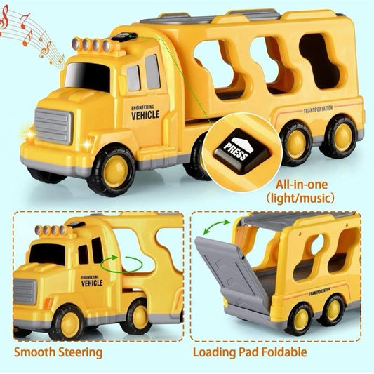5 in 1 Toddler Cars Toys Construction Toddler Truck Toys for 6+ Year Old Boys, Friction Power Toy Vehicle Carrier Truck Toys for Kids 3-5, Christmas Birthday Gifts for Boys Girls - 6+ Ages