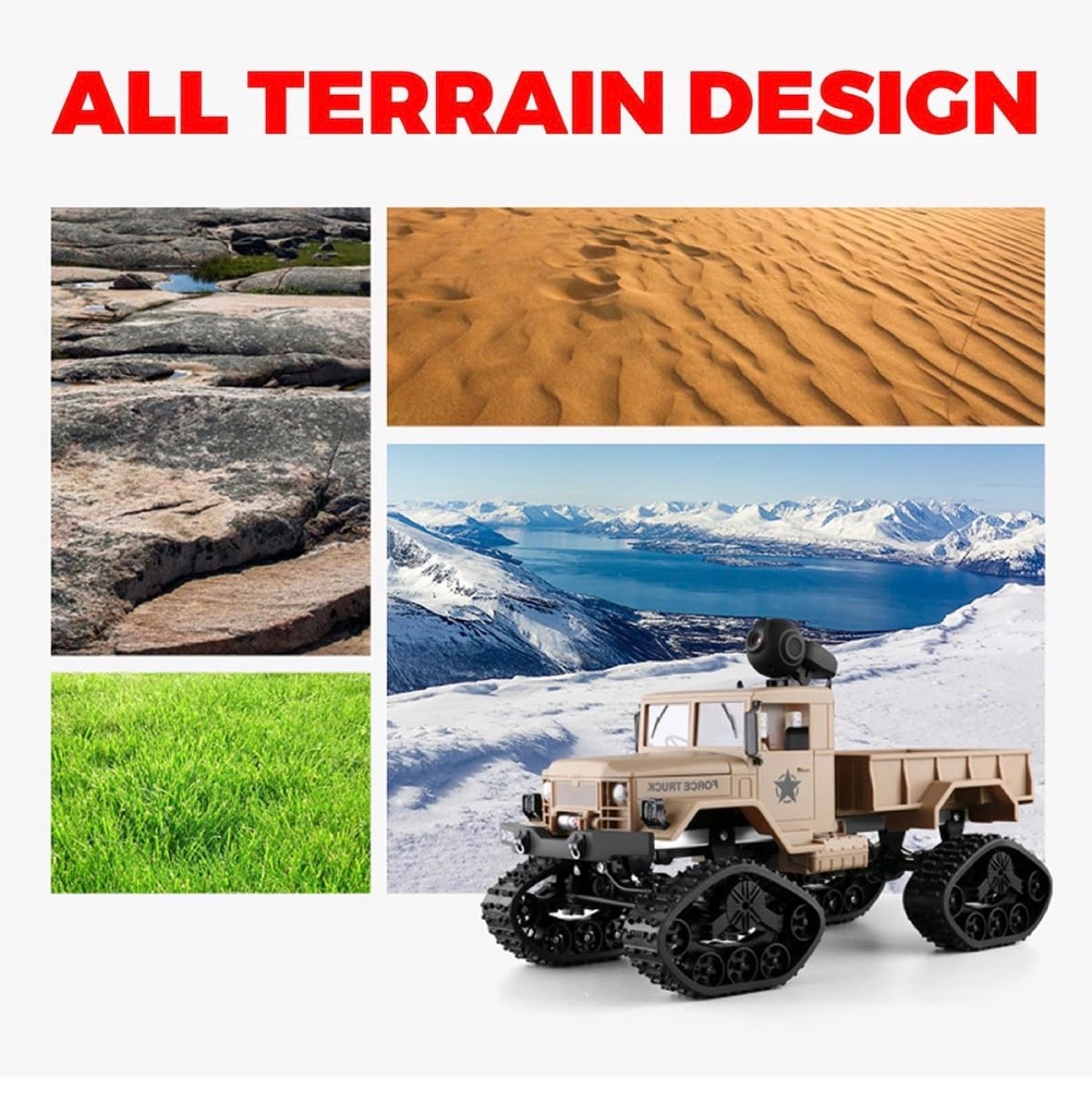 RC Hobby Toys Military Truck Off-Road Sport Cars 4WD 2.4GHz Rock Crawler Vehicle With Wi-Fi HD Camera Gifts For Kids And Adults, Beige