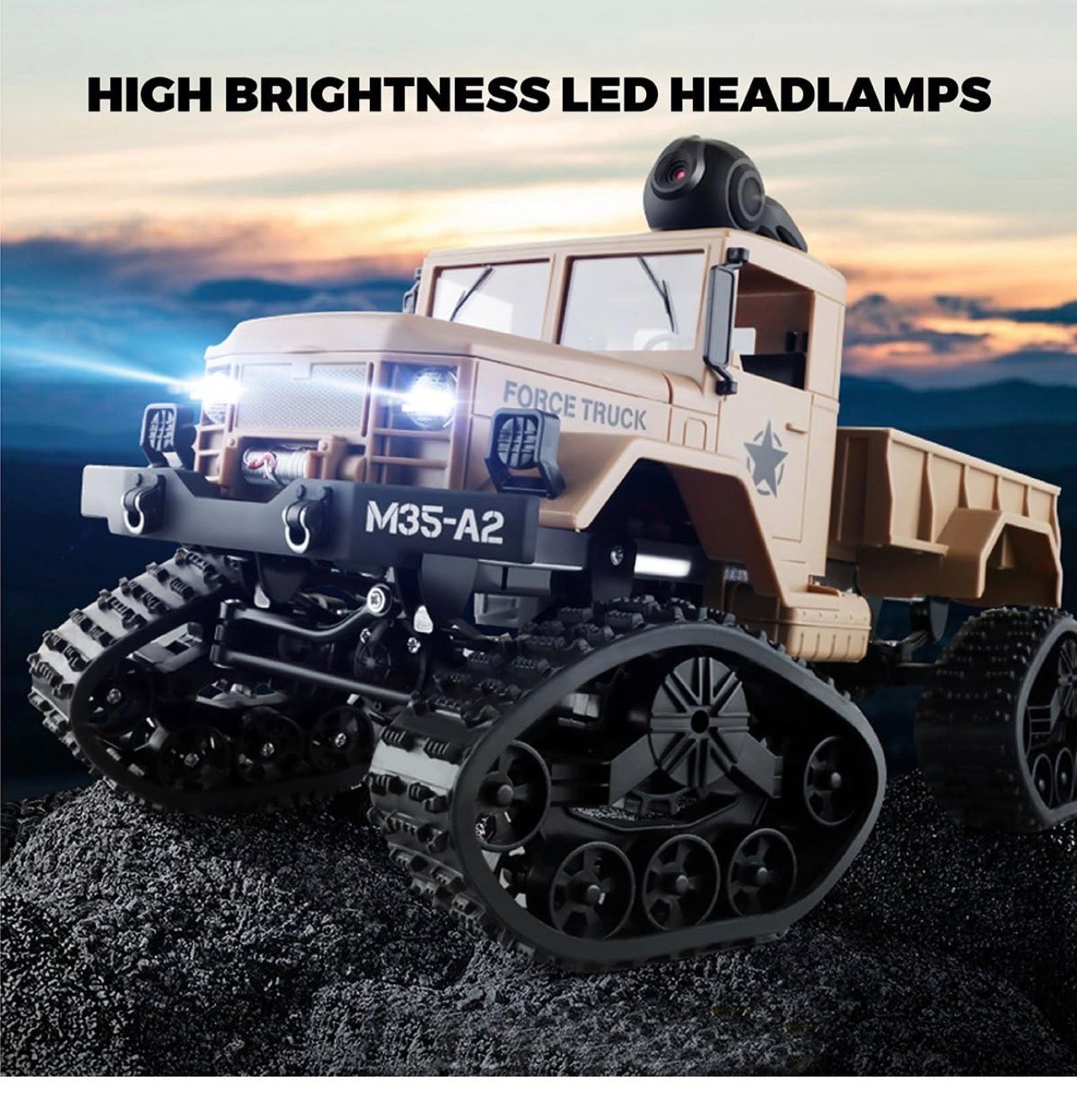 RC Hobby Toys Military Truck Off-Road Sport Cars 4WD 2.4GHz Rock Crawler Vehicle With Wi-Fi HD Camera Gifts For Kids And Adults, Beige