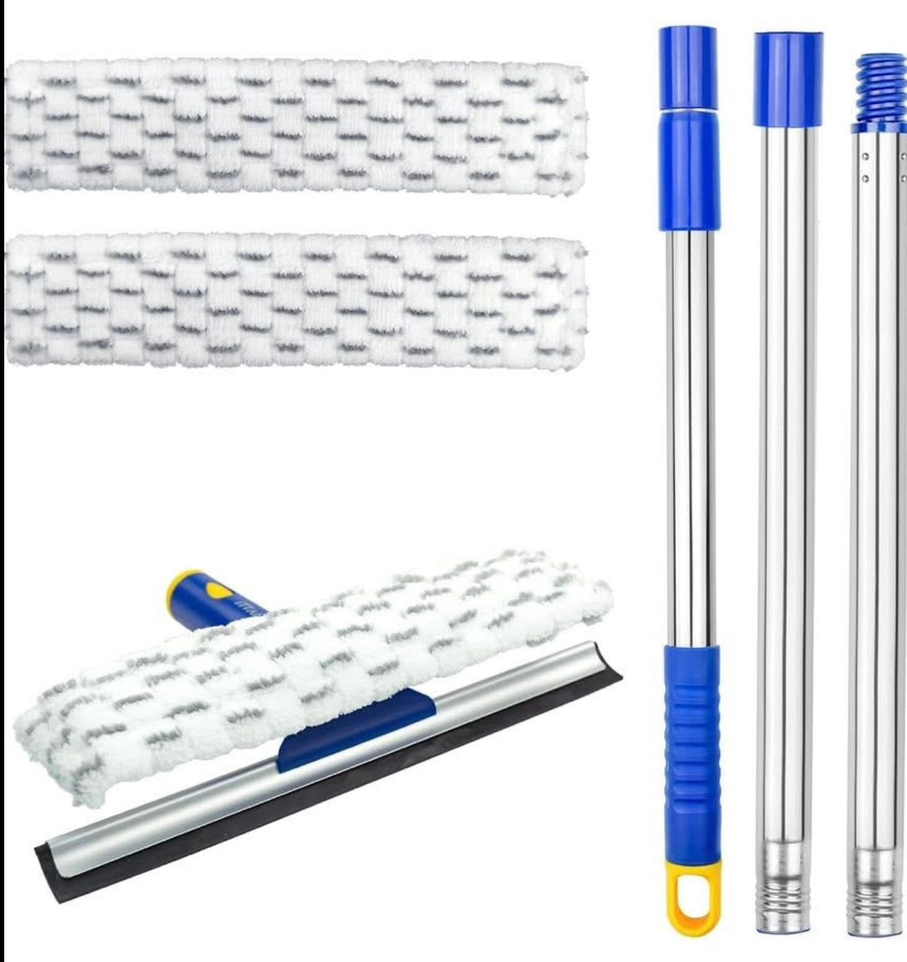 💦Telescopic Window Squeegee Cleaner Kit, 2-in-1 Window Cleaning Equipment Tool with 150 cm Long Handle, Rubber Squeegee and Microfiber Cloth Combo with 180° Rotation Head for High Windows Glass