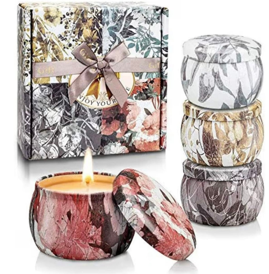Scented Candles Set Gift 4.4 Oz Soy Wax Candles in Tin with Lavender Freesia Vanilla for Home