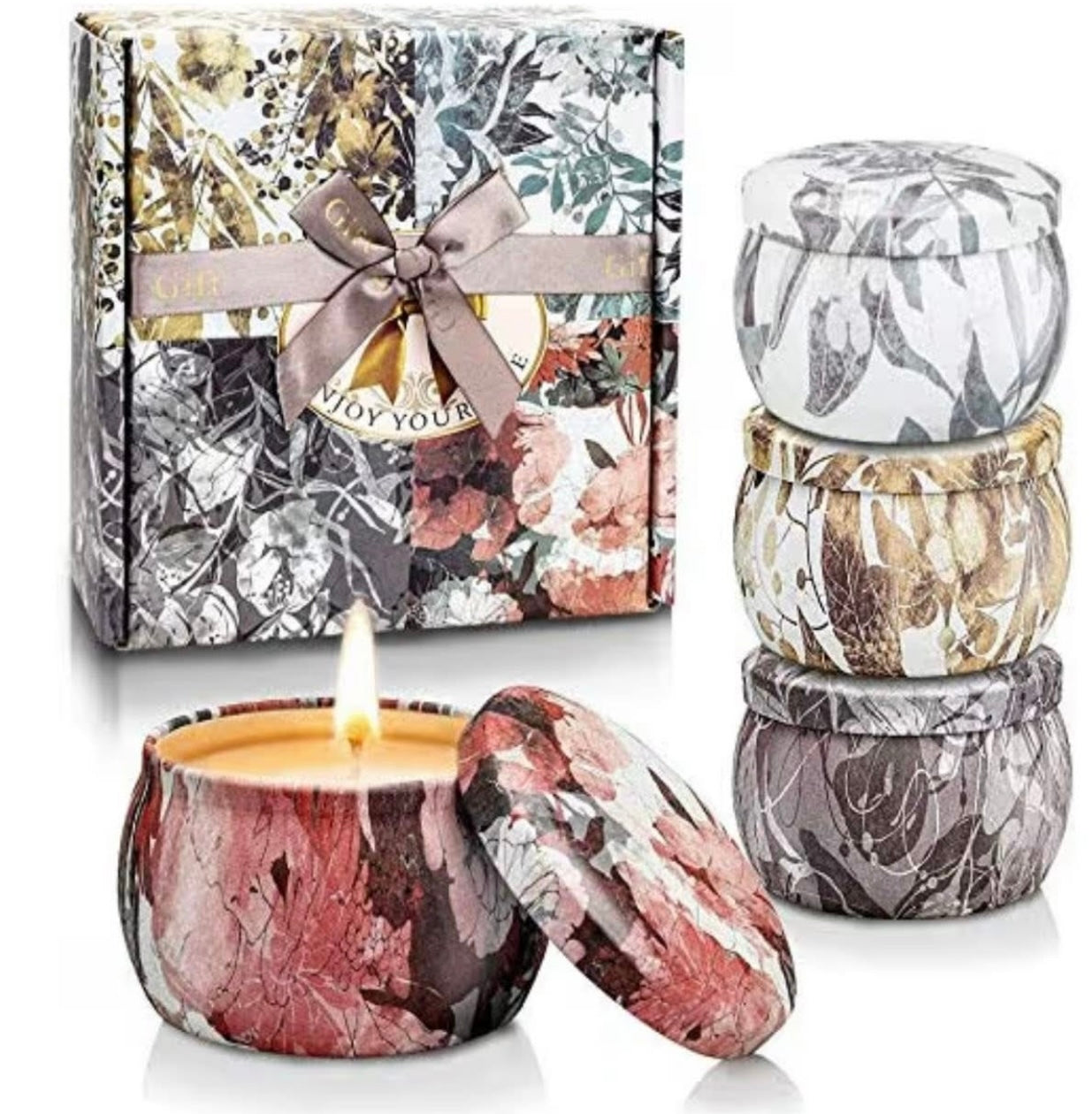 Scented Candles Set Gift 4.4 Oz Soy Wax Candles in Tin with Lavender Freesia Vanilla for Home