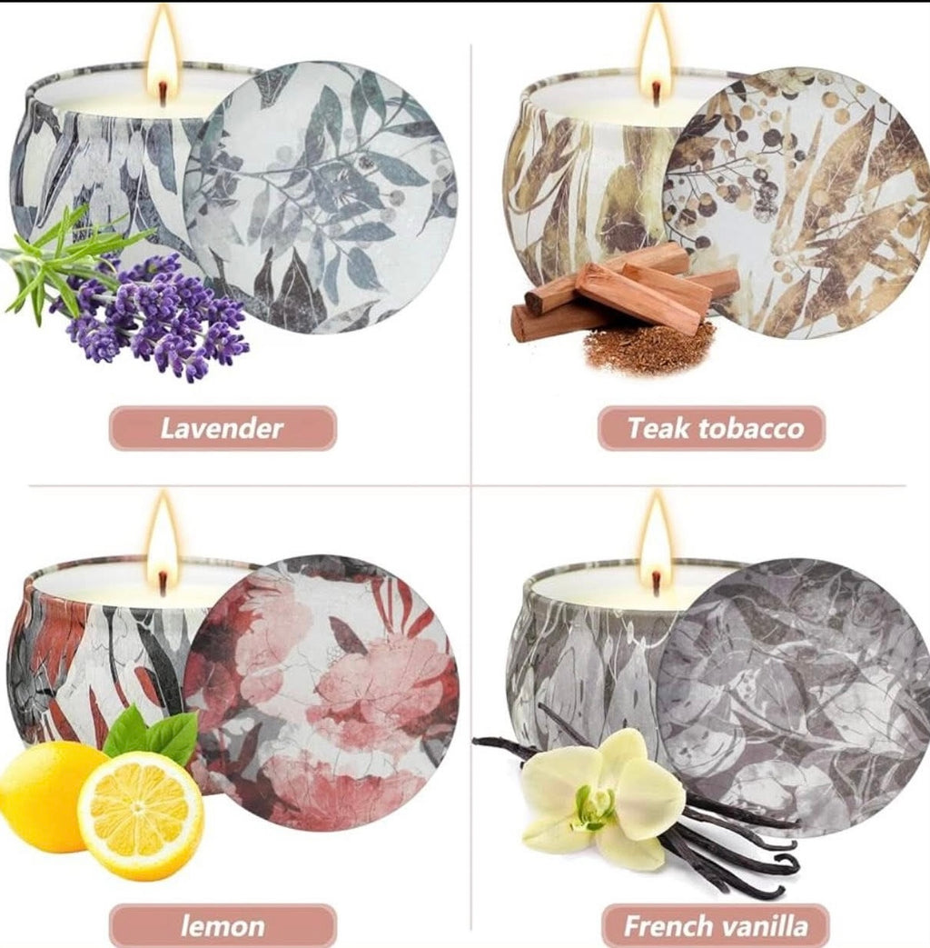 Scented Candles Set Gift 4.4 Oz Soy Wax Candles in Tin with Lavender Freesia Vanilla for Home