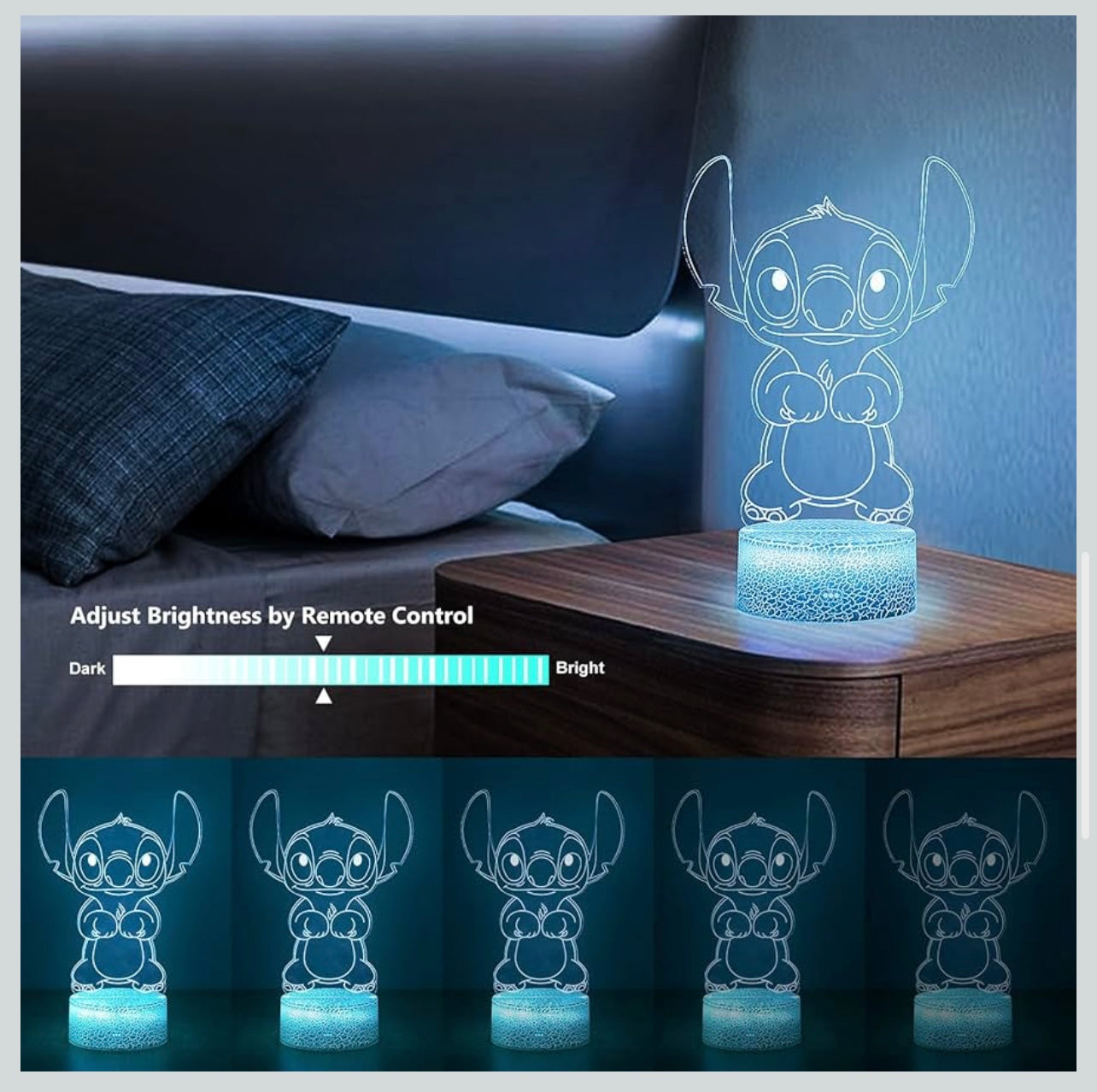 Stitch Lamp: 3D Illusion Night Light with Touch & Remote Control, 16 Colours Lamp