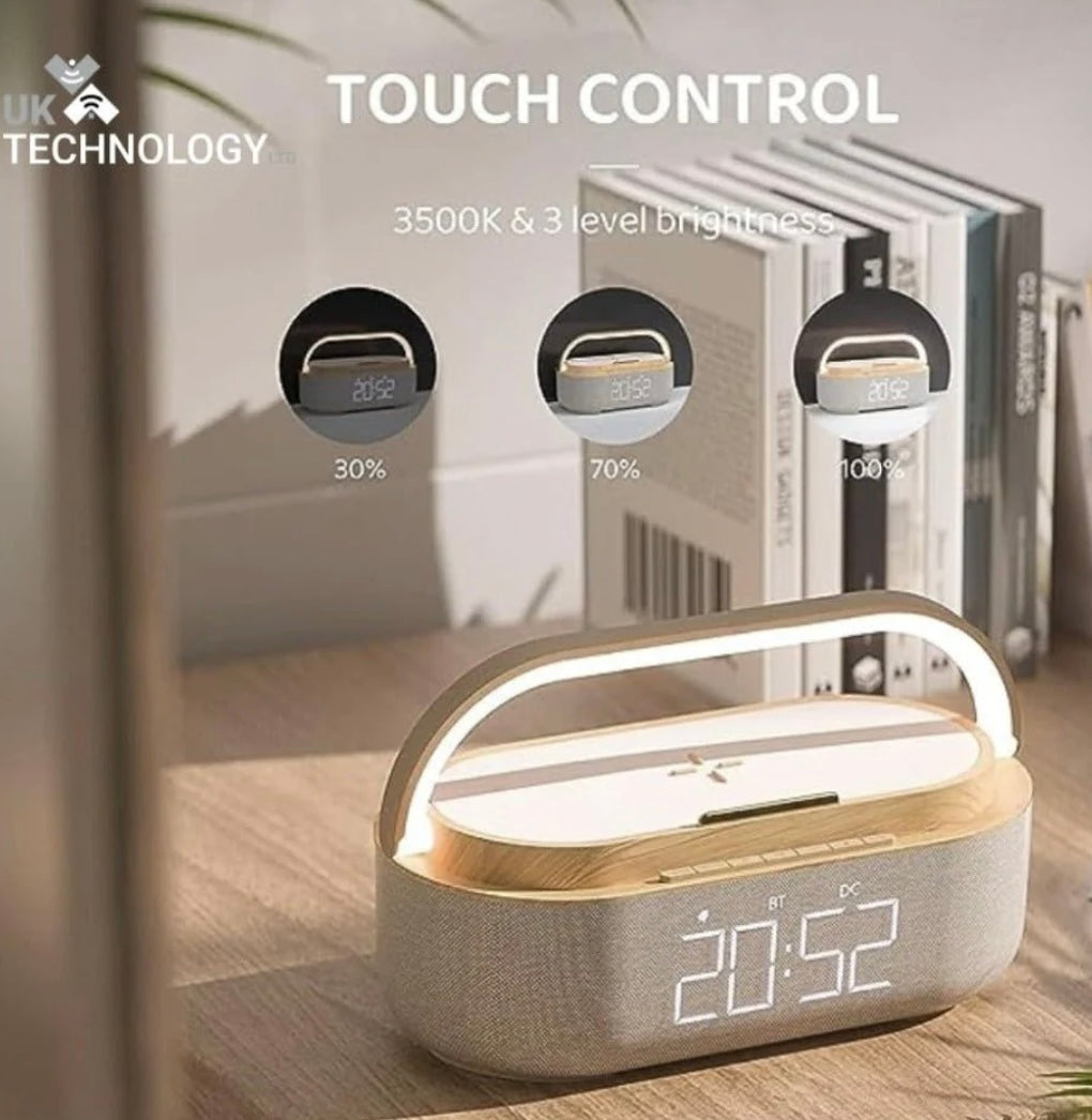 Cream Clock Radio - Wireless Charging, LED Lamp, Bluetooth Speaker