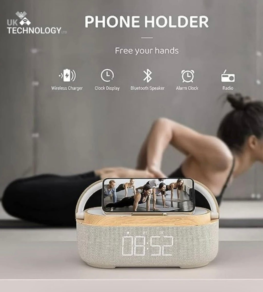 Cream Clock Radio - Wireless Charging, LED Lamp, Bluetooth Speaker