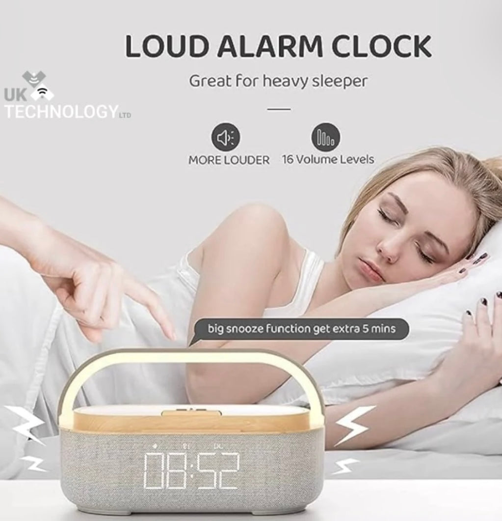 Cream Clock Radio - Wireless Charging, LED Lamp, Bluetooth Speaker