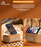 Cream Clock Radio - Wireless Charging, LED Lamp, Bluetooth Speaker