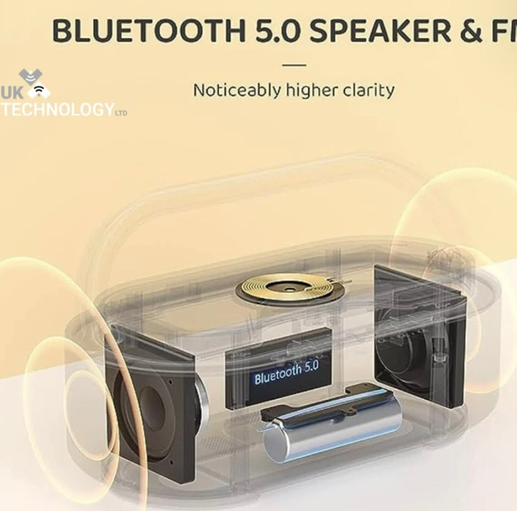 Cream Clock Radio - Wireless Charging, LED Lamp, Bluetooth Speaker