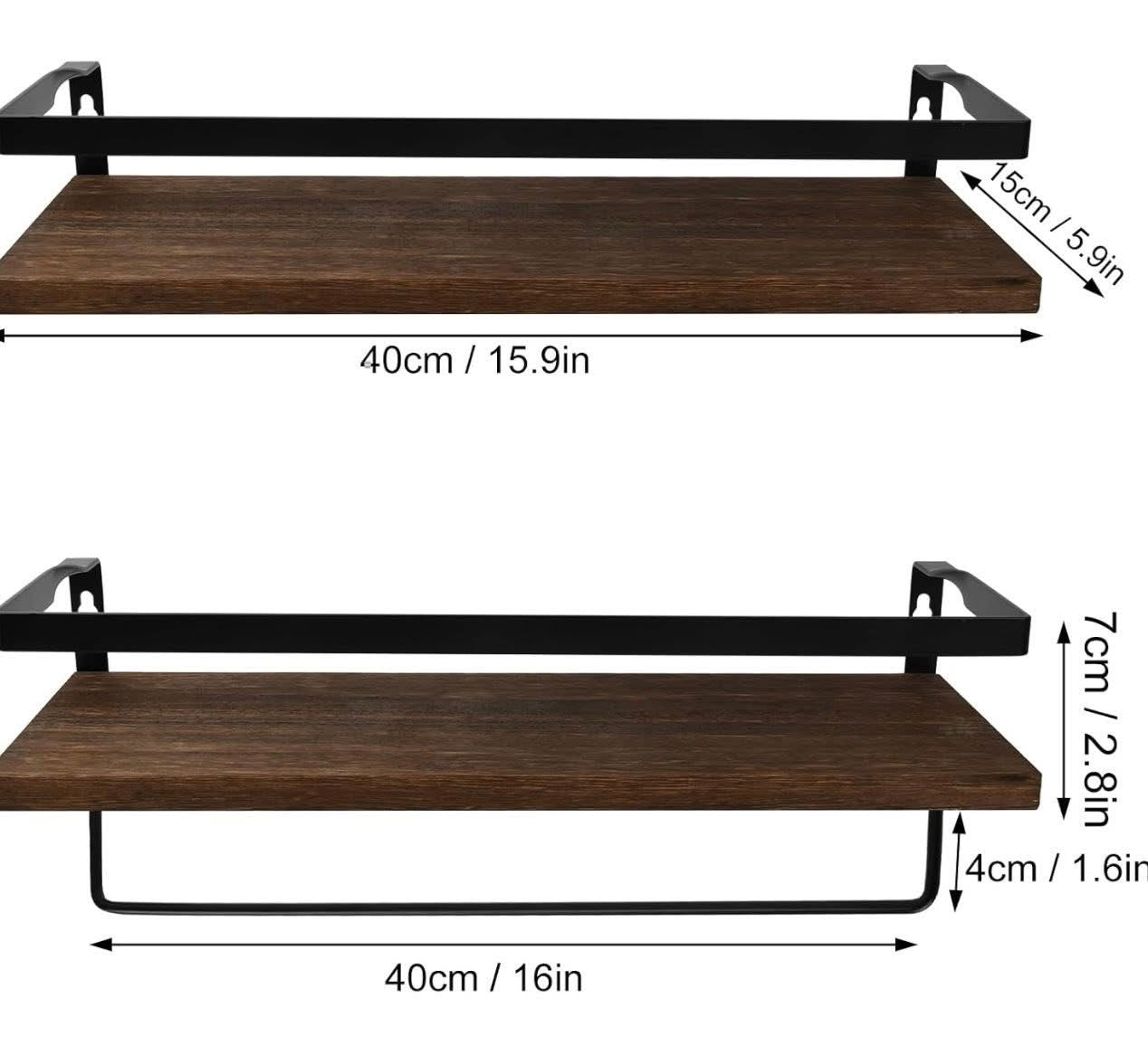Litinliv Wall Shelf, Floating Shelves Wall Mounted, Solid Wooden Shelves, Set of 2 Floating Shelves,Rustic Wooden Shelves Decorative Wall Shelf,Wall Mounted Shelves for Bathroom, Living Room, Bedroom