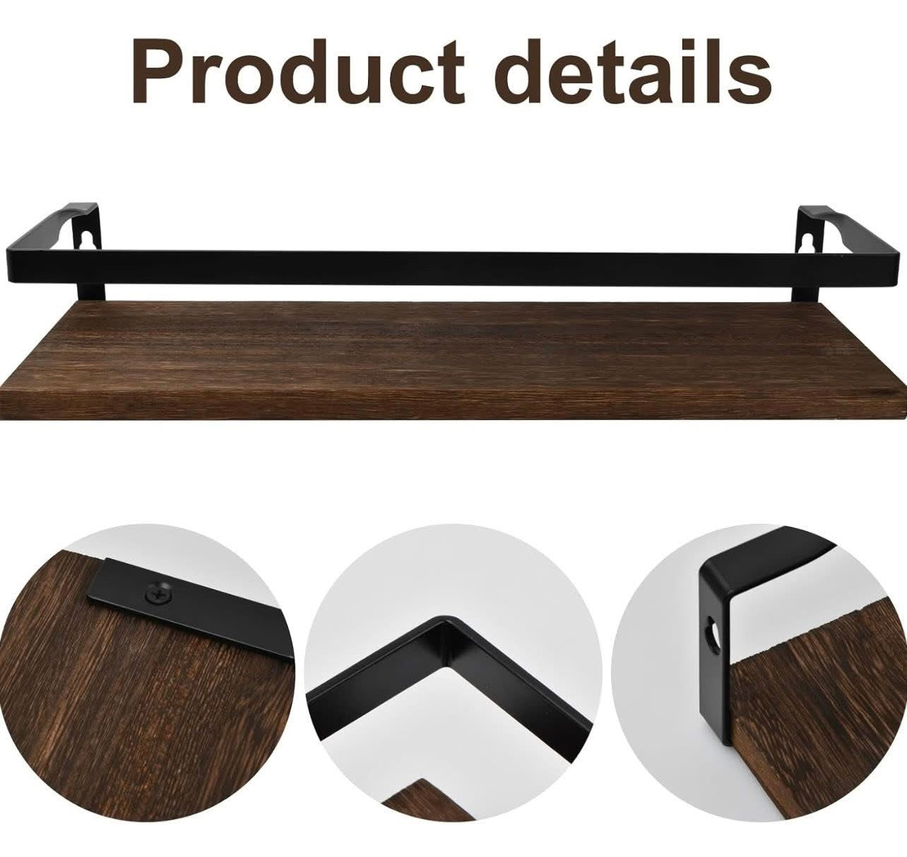 Litinliv Wall Shelf, Floating Shelves Wall Mounted, Solid Wooden Shelves, Set of 2 Floating Shelves,Rustic Wooden Shelves Decorative Wall Shelf,Wall Mounted Shelves for Bathroom, Living Room, Bedroom
